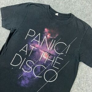 VTG Panic At The Disco Shirt Adult Medium Black Galaxy Tour Concert Band Tee Y2K